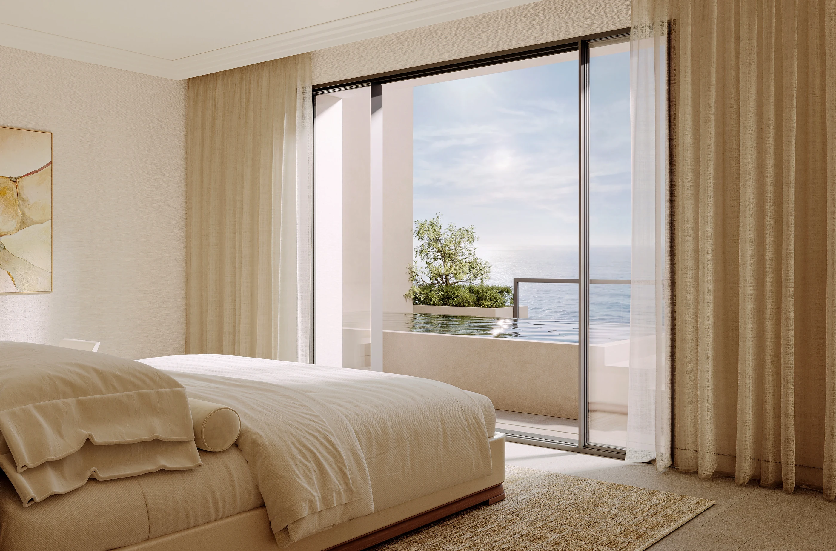 The way out to the terrace, beside the bed