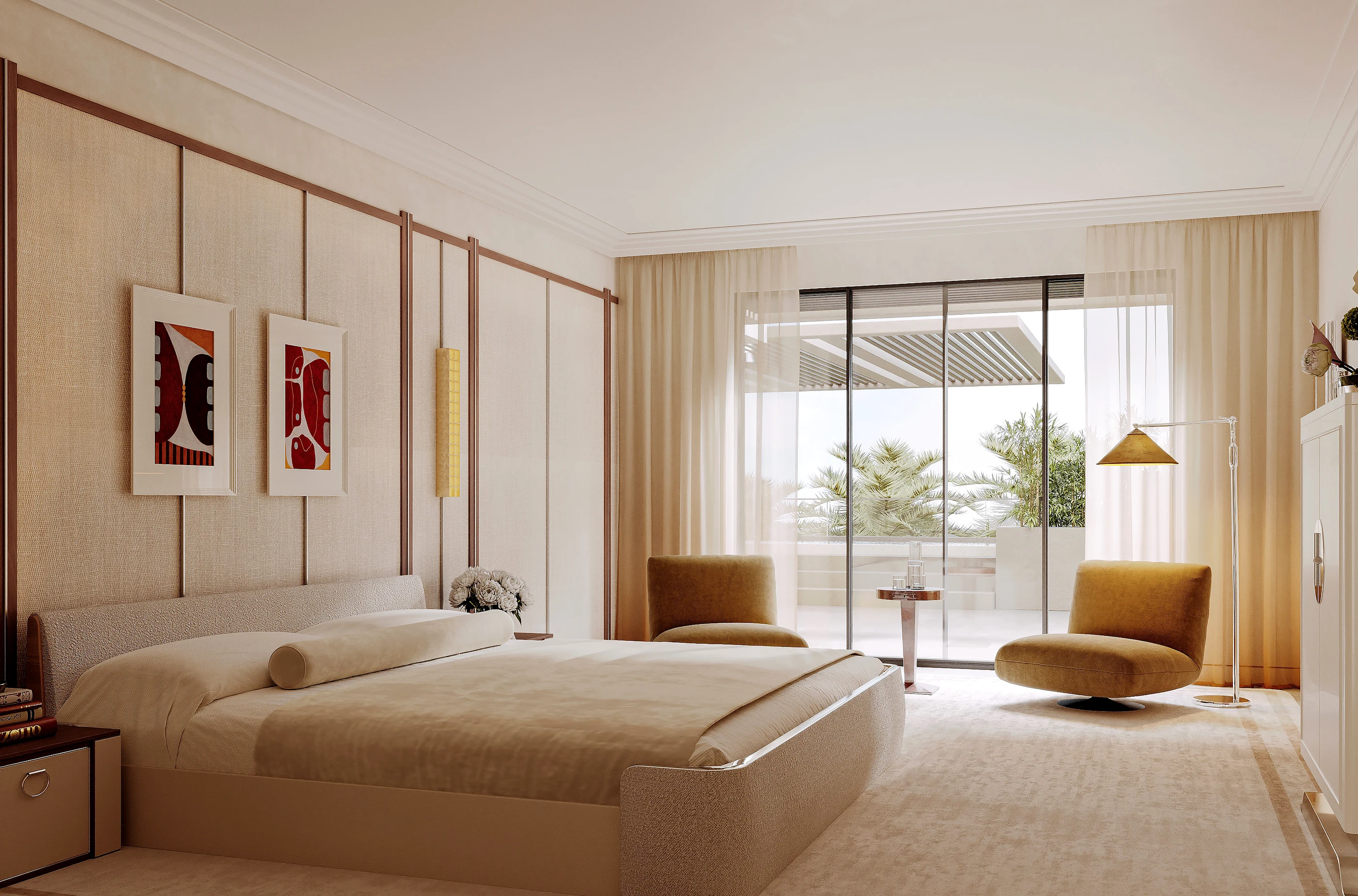 The room in full, chaise longue and the way out to the sea