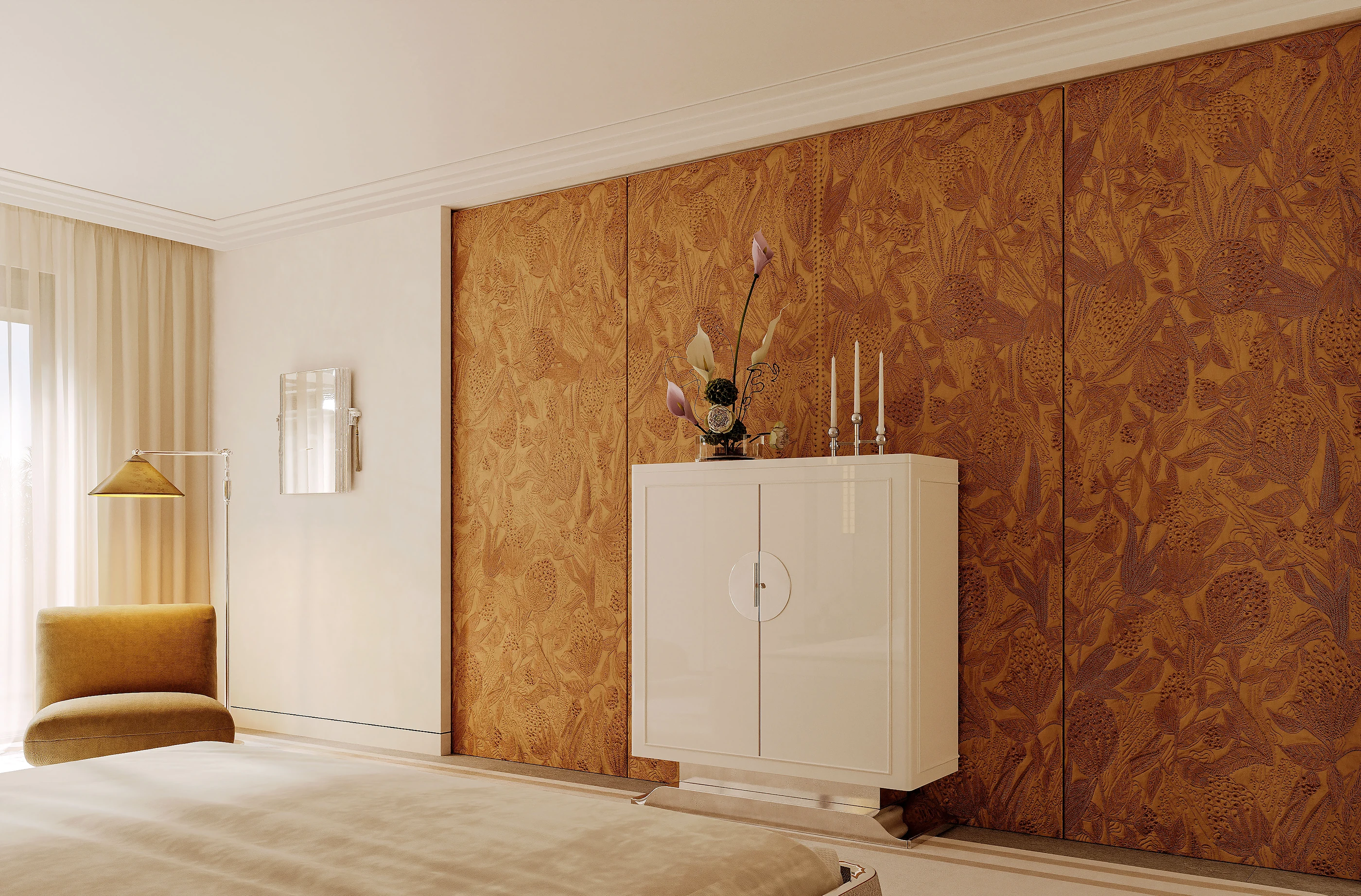 The dressing room front, in burl walnut