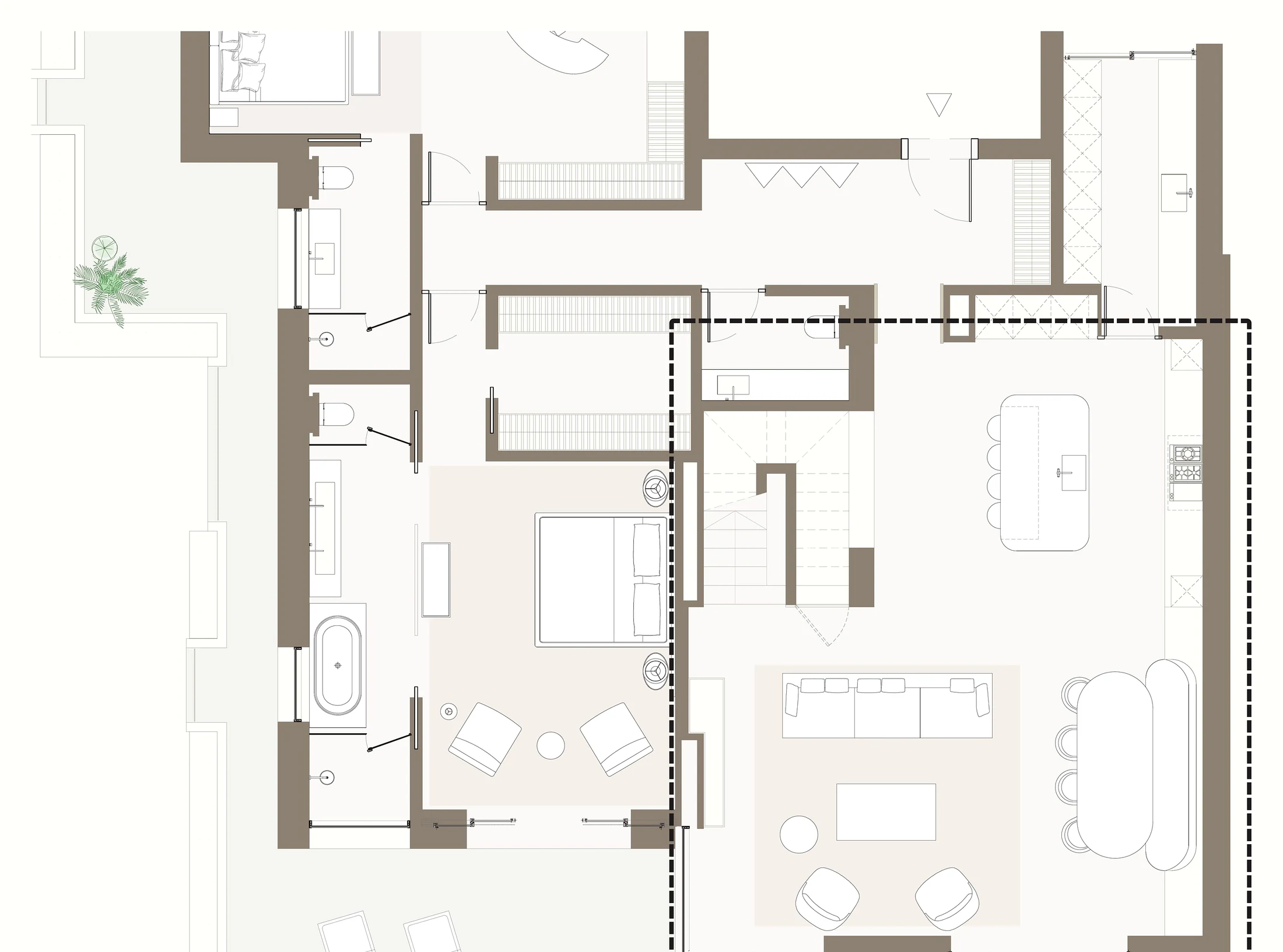 Living room & kitchen — plan, with the room marked