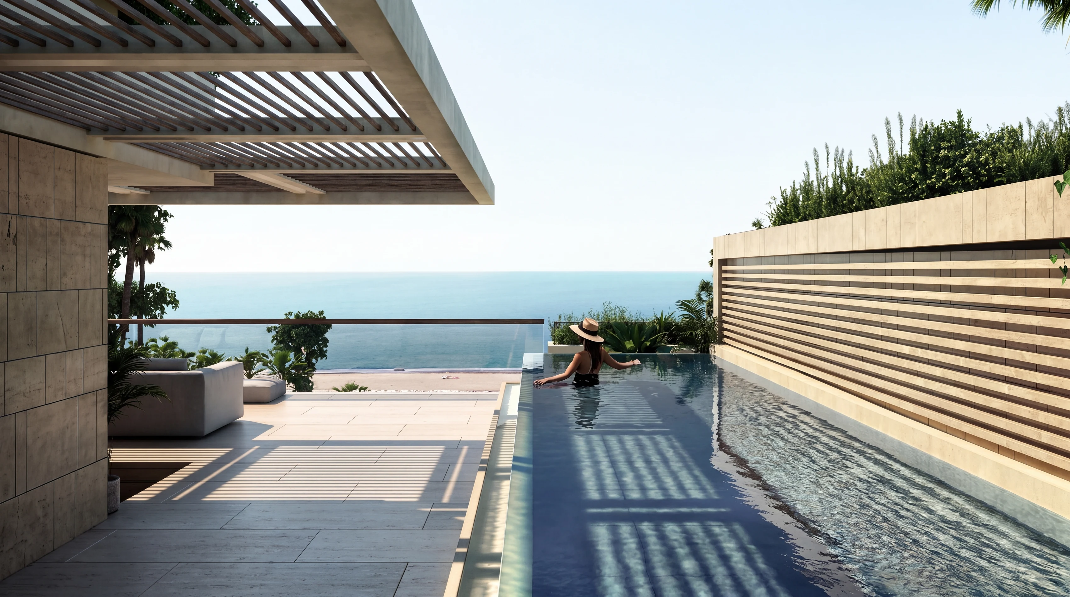 The pool, along the length of the terrace