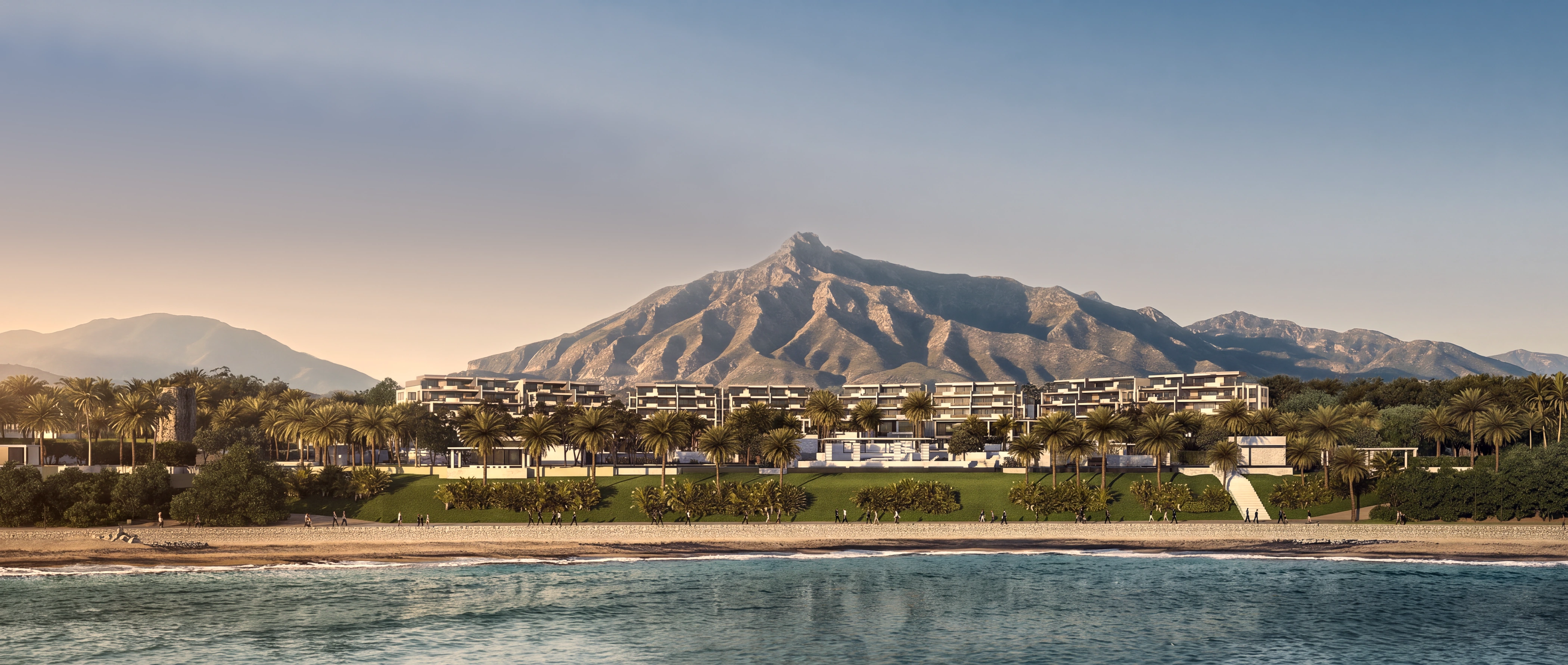 UNO Beach Residences seen from the Mediterranean, with La Concha behind