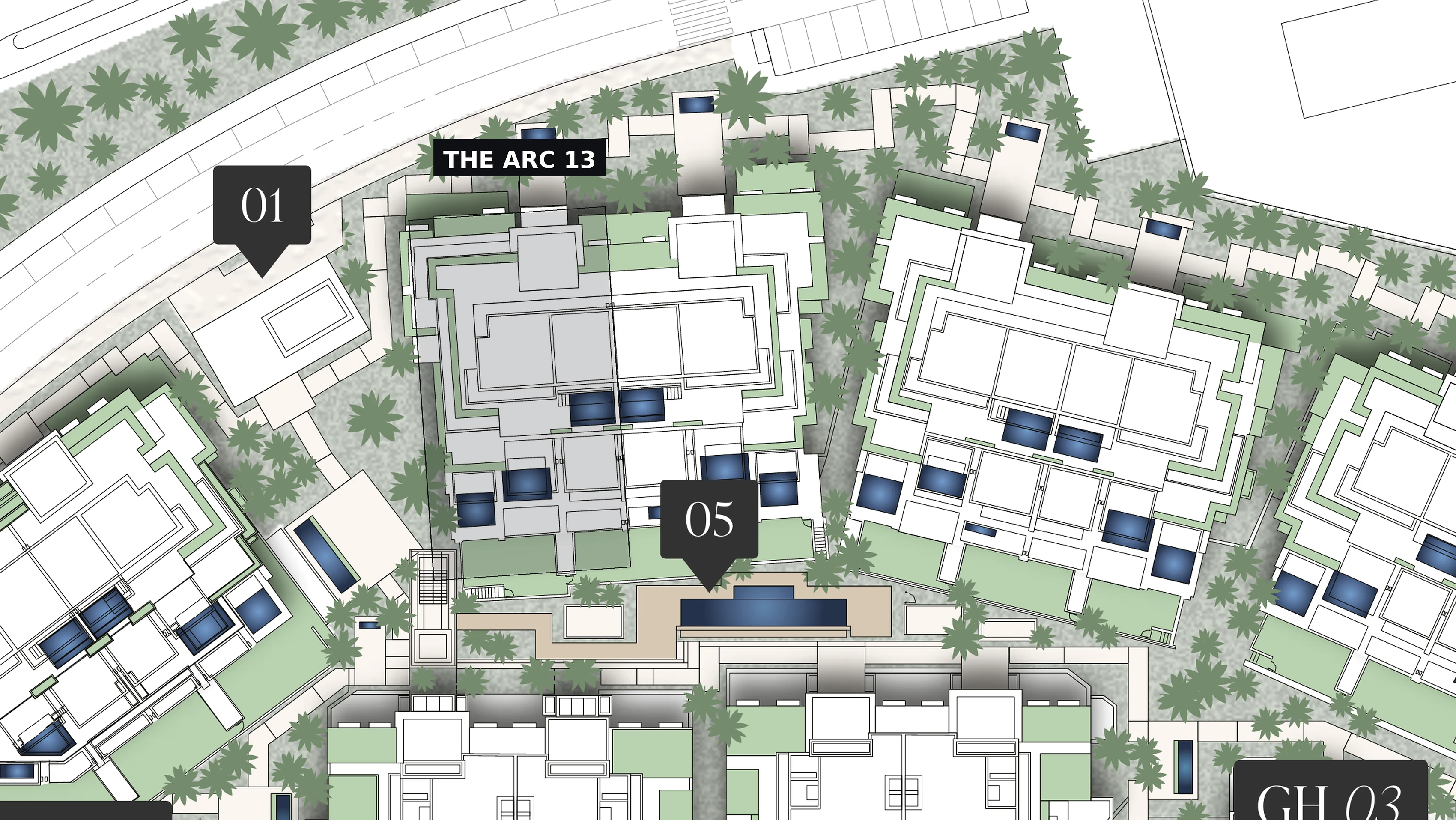 Compound plan with The Arc 13 marked