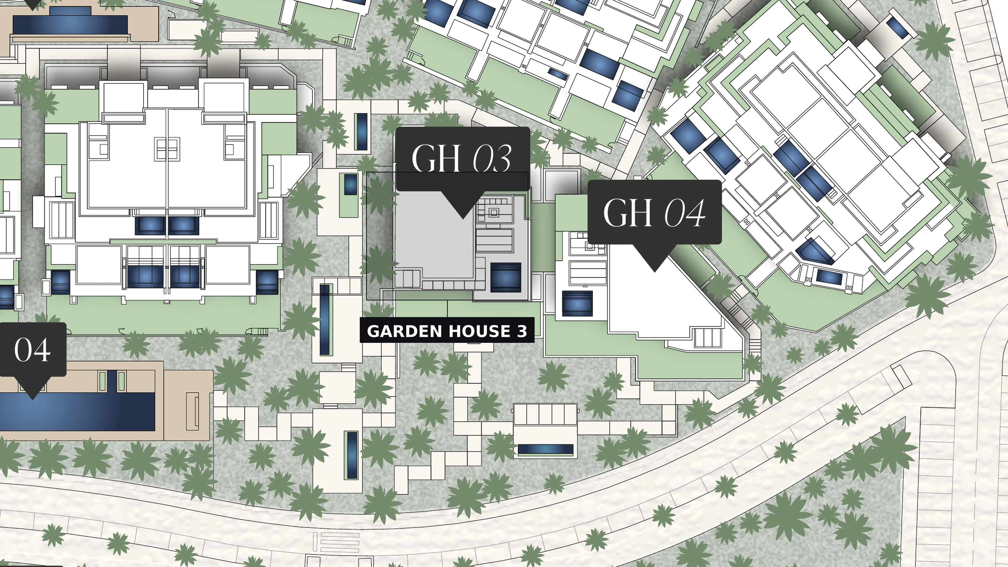 Masterplan with GH 01 to GH 04 marked