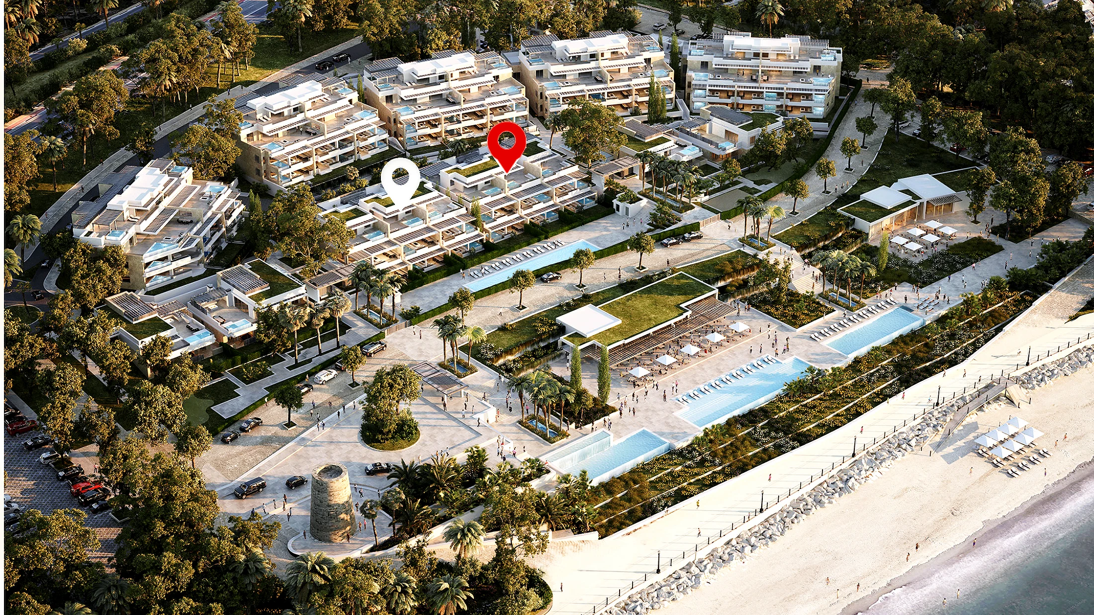 The Beach Houses marked on the official aerial