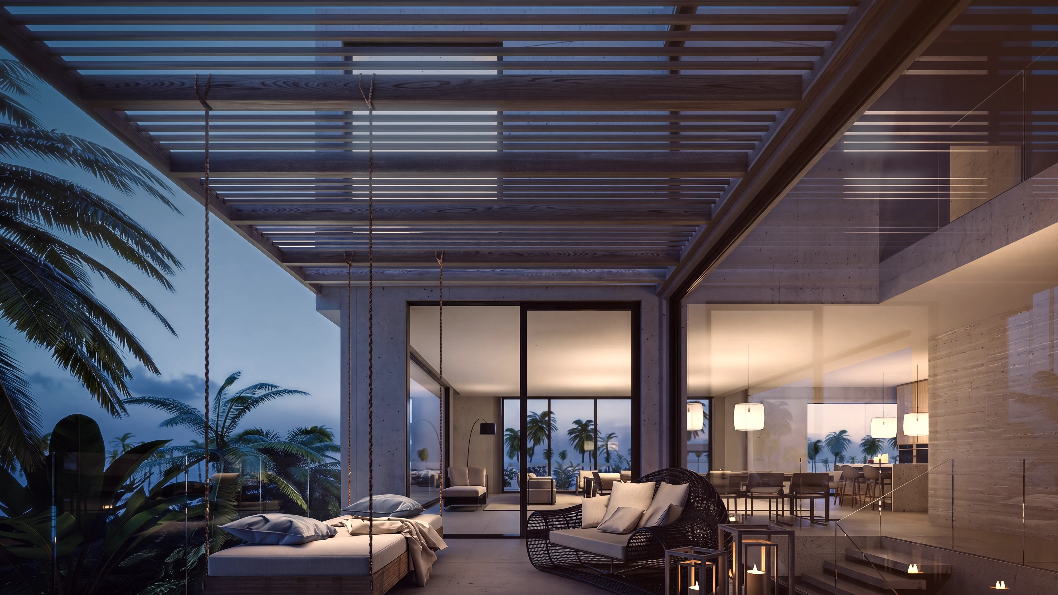 The terrace, facing the sea